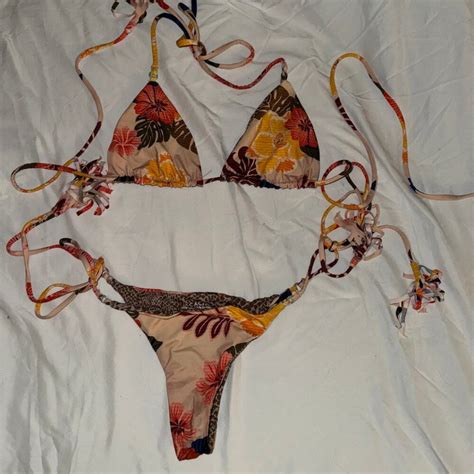 Acacia Swimwear Tie Bikini Hibiscus Print Gem
