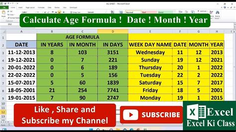 Calculate Age Using Datedif Formula In Exceldate Function How Old R U