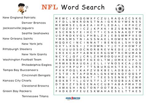 Printable Football Word Search Cool2bkids