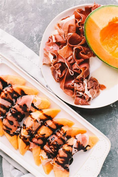 Prosciutto Wrapped Cantaloupe With Balsamic Glaze Plays Well With Butter