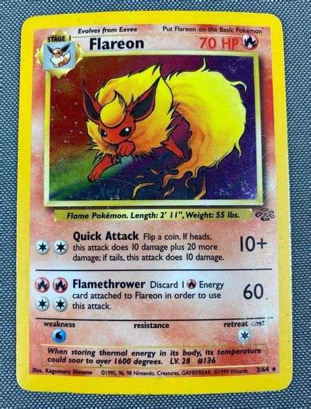 1999 Pokemon 364 Holo Jungle Flareon Card Matthew Bullock Auctioneers