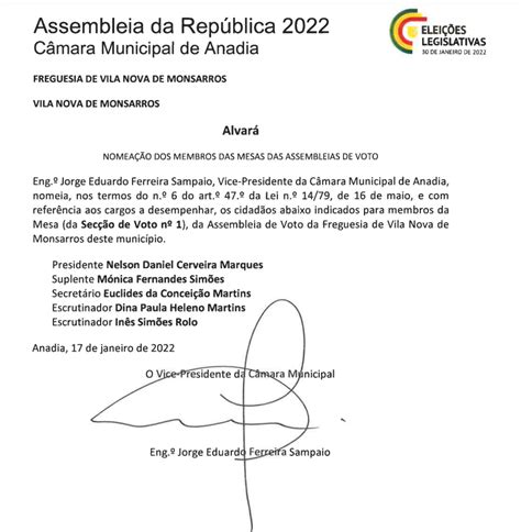 CMA Alvará Nomeação Dos Membros Das Mesas Das Assembleias De Votos