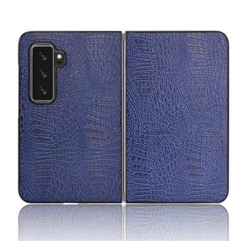 For Microsoft Surface Duo 2 Shockproof Crocodile Texture PC PU Case Blue