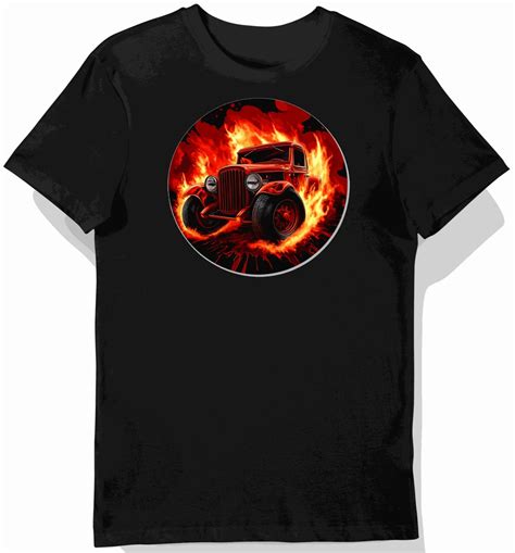 Koszulka męska czarna z motywem ognistego Hot Roda Jeepa XL KozakNadruki Moda Sklep EMPIK