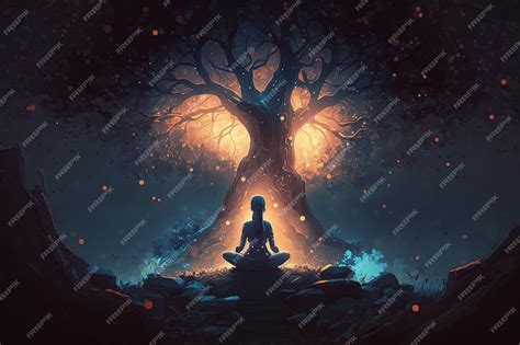 Premium Photo Human Sitting In A Meditation Position Under A Tree