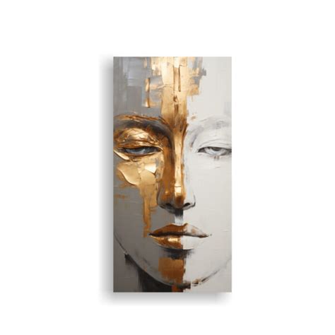 Lienzo De Tela Abstracto Estilo Oro Y Blanco Con Rostro De Buda En