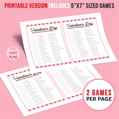 Match The Famous Couple Valentines Games Printable Game Etsy