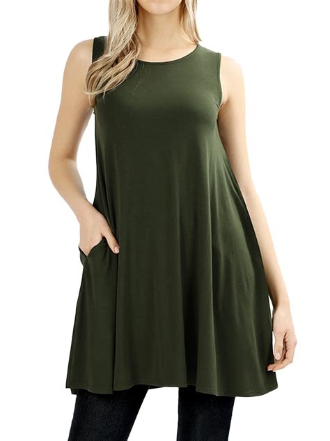 Zenana Women And Plus Round Neck Sleeveless Flowy Tunic Top With Side