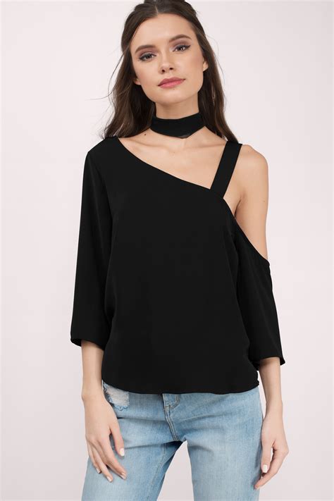 Black Blouse Asymmetric Blouse Off Shoulder Blouse Black Top