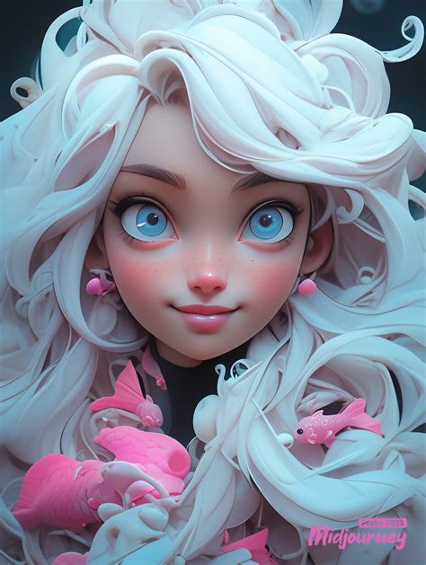 Artstation Pink Mermaid Ⅰ【niji 5】 Pocky Fantasy Images Anime Art