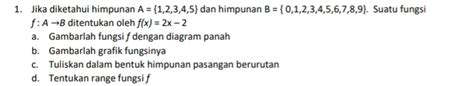 Solved 1 Jika Diketahui Himpunan A 1 2 3 4 5 Dan Himpunan B 0 1 2 3