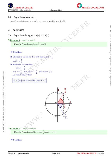 1 S Équations et inéquations trigonométriques avec des cosinus et