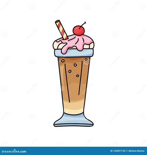 Milkshake With Whipped Cream In A Glass Beaker. Cartoon Icon. Vector ...