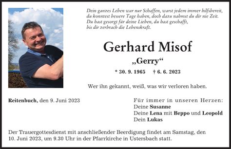 Traueranzeigen Von Gerhard Misof Augsburger Allgemeine Zeitung