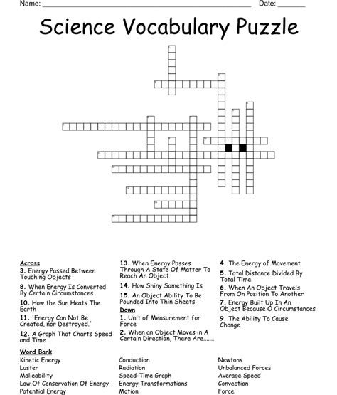 Science Vocabulary Puzzle Crossword Wordmint