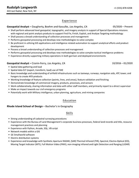 Geospatial Analyst Resume Samples Velvet Jobs