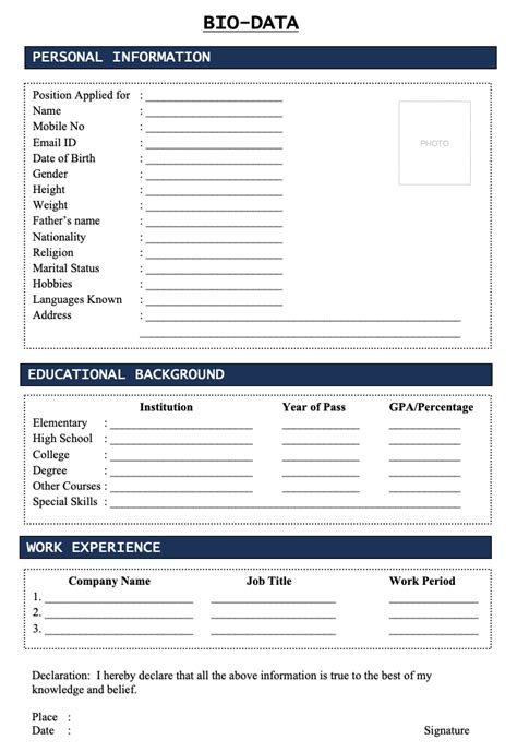 Printable Biodata Form Philippines Word