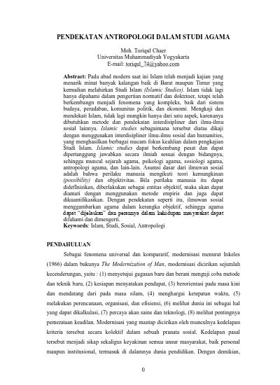 Pendekatan Antropologi Dalam Studi Agama