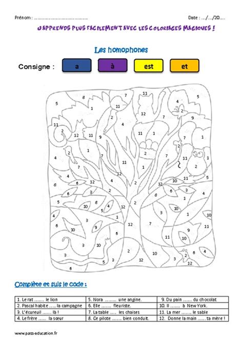 et est a à Homophones Ce1 Coloriage magique Pass Education