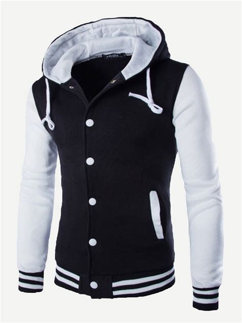 White Duo Tone Hooded Varsity Jacket Varsity Jacket Men Hooded