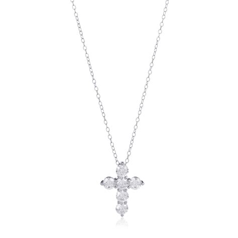 Diamonique 15ct Tw Round Cut Cross Necklace Pendant Sterling Silver