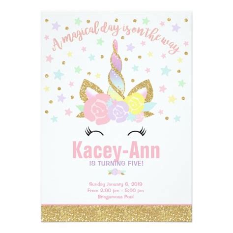 Rainbow Unicorn Birthday Invitation Pink Gold Rainbow Unicorn Birthday