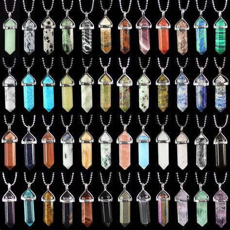 Natural Gemstone Hexagonal Point Chakra Crystal Healing Stone Pendant