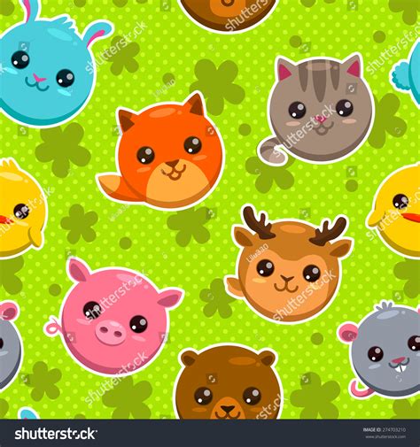 Seamless Pattern Cute Cartoon Round Animal Stock Vector Royalty Free