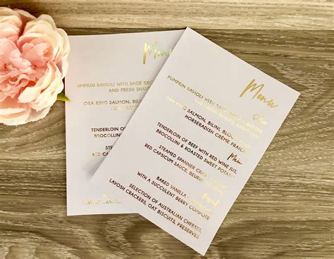 Tarjetas De Menú De La Boda En Lámina De Oro Real Lámina De Etsy España