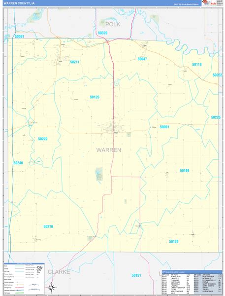 Warren County, IA Zip Code Wall Map Basic Style by MarketMAPS - MapSales