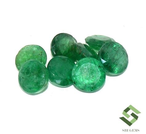 Mm Natural Emerald Round Cut Lot Pcs Cts Untreated Loose