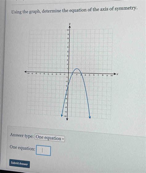 Using The Graph Determine The Equation Of The Axis Of Symmetry Answer Type One Equatio Math