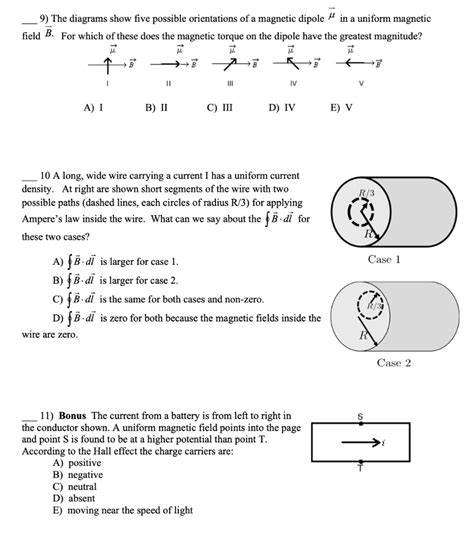 9 The Diagrams Show Five Possible Orientations Ofa Magnetic Dipole In A