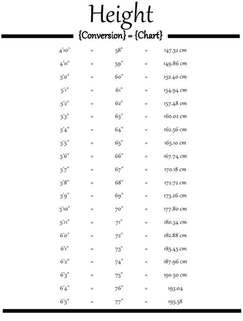 Printable Metric Conversion Chart Height Free Download And Print For You