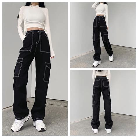 Zx 2024 New Style 6 Pockets Jeans Cargo Pants Highwaist Baggy Casual Womens Wide Leg Pants