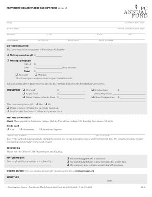 Fillable Online Providence PROVIDENCE COLLEGE PLEDGE AND GIFT FORM PC