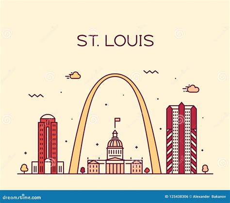 St Louis City Skyline Missouri Usa Vector Linear Stock Vector