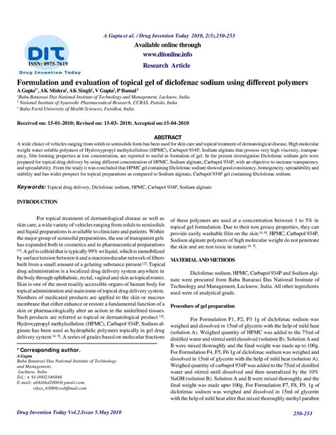 Formulation And Evaluation Of Topical Ge Drug Invention Today Vol