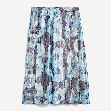 Jcrew Pleated Midi Skirt In Metallic Floral Print Jacquard For Women