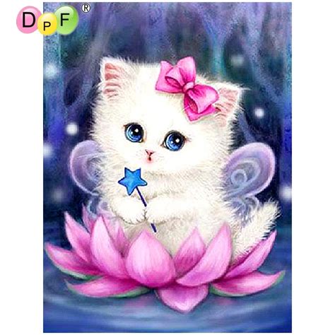 DPF peinture diamant chat lotus perceuse carrée complète 5D