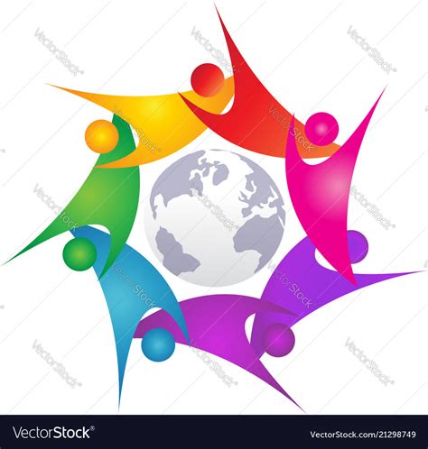 Teamwork Swoosh People Around World Logo Vector Image