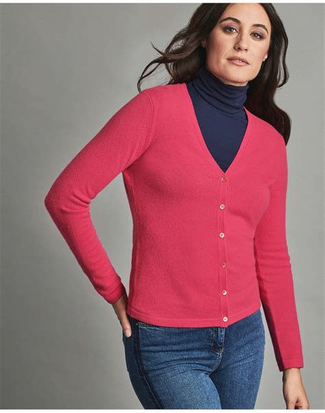 Vivid Pink Cashmere V Neck Cardigan Pure Collection