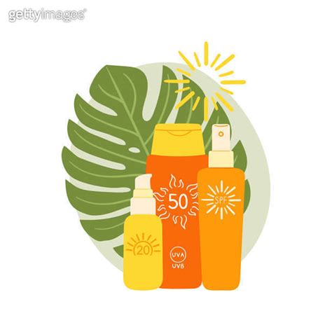 Set Of Sunscreen Product With Monstera Leaf And Abstract Shape Spf