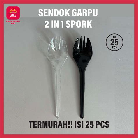 Jual SENDOK PLASTIK 2in1 SENDOK GARPU Plastik Bening Transparan Warna