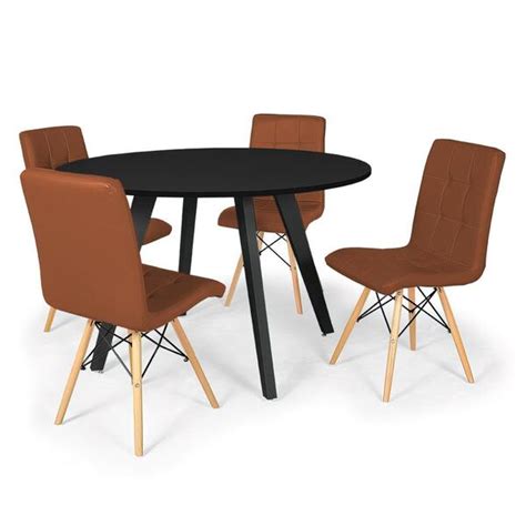 Conjunto Mesa De Jantar Redonda Amanda Preta Cm Cadeiras