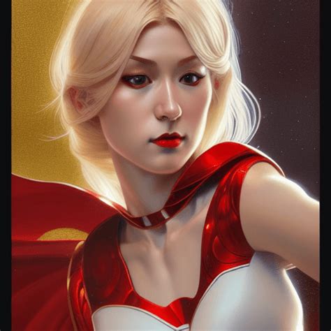 Female Blonde Superhero In White And Red And Gold Magitech Costume Creative Fabrica
