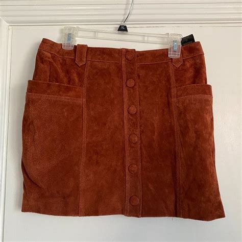 Blank NYC Skirts Blanknyc Suede Button Front Skirt Rust Orange Size