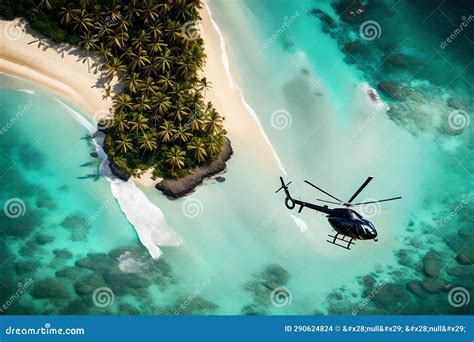 Helicopter Flying Over Tropical Island Paradise Stock Illustration ...