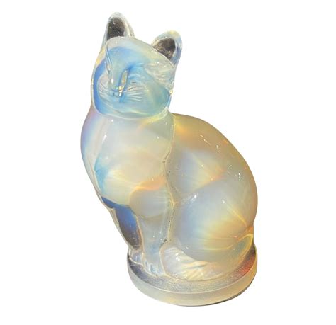 Sabino France Sculpture Cat Art Deco Pressed Molded Opalescent Glass 1930