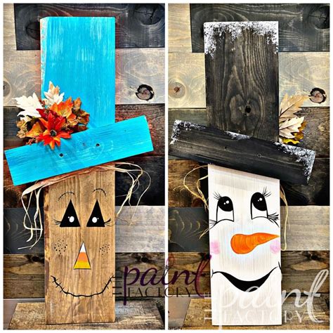 Scarecrow Snowman Reversible Wood Sign The Paint Factory Mn